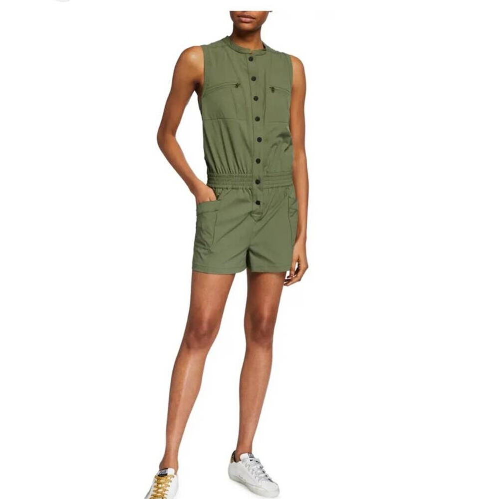 BLANC NOIR Caravan Short Sleeve Button Up Romper Army Green Size Small